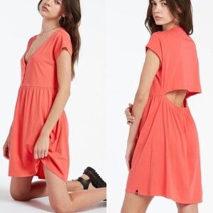 NWT Volcom Nothin But Stone Babydoll Short Sleeve Button Front Mini Dress